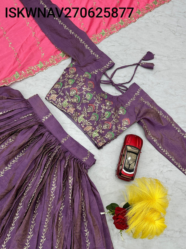 Embroidered Crush Lehenga With Blouse And Dupatta-ISKWNAV270625877