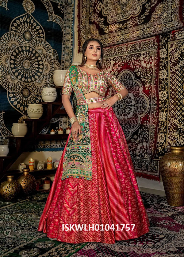 Digital Printed Satin Lehenga With Blouse And Jacquard Georgette Dupatta-ISKWLH01041757