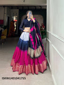 Shibori Printed Chanderi Lehenga With Silk Blouse And Chanderi Dupatta-ISKWLH01041755