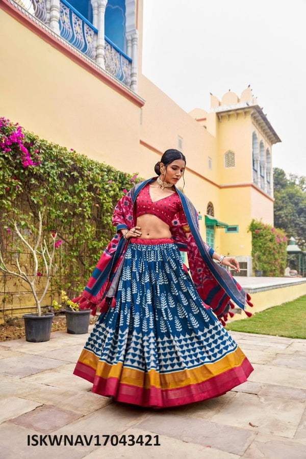 Digital Printed Dola Tussar Silk Lehenga With Blouse And Dupatta-ISKWNAV17043421