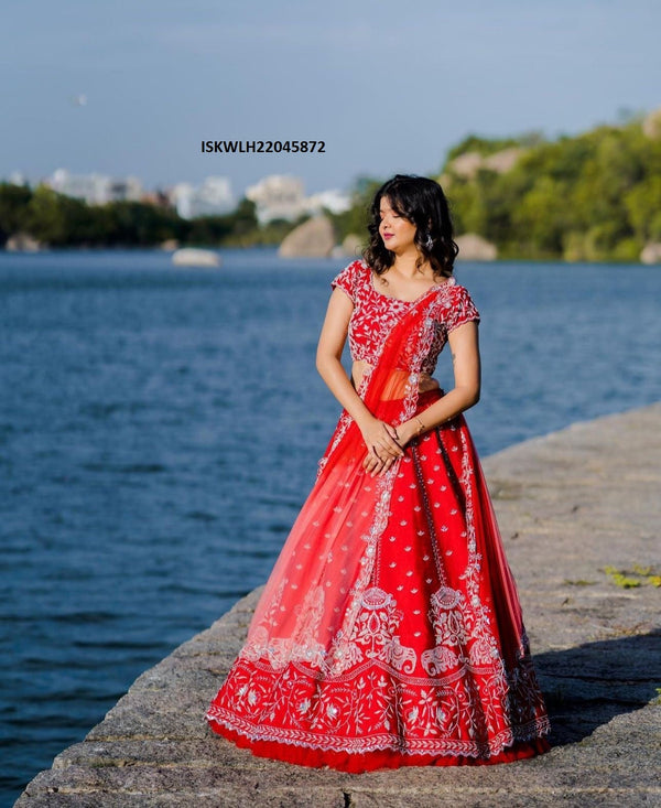 Embroidered Chinon Lehenga With Blouse And Net Dupatta-ISKWLH22045872