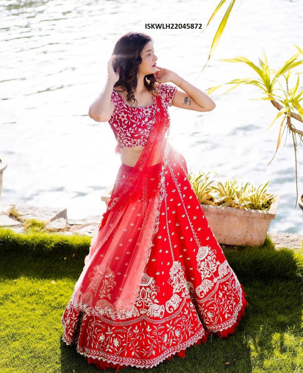 Embroidered Chinon Lehenga With Blouse And Net Dupatta-ISKWLH22045872