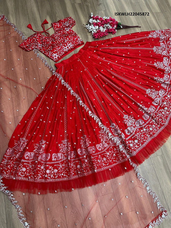 Embroidered Chinon Lehenga With Blouse And Net Dupatta-ISKWLH22045872