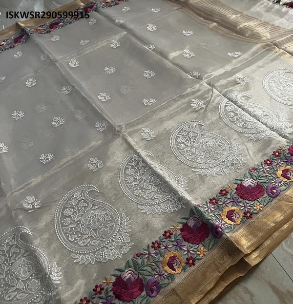 Embroidered Handloom Tissue Silk Saree With Blouse-ISKWSR290599915