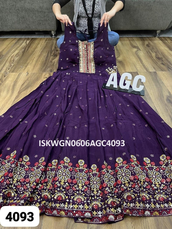 Maslin Silk Gown With Patola Printed Georgette Dupatta-ISKWGN0606AGC4093