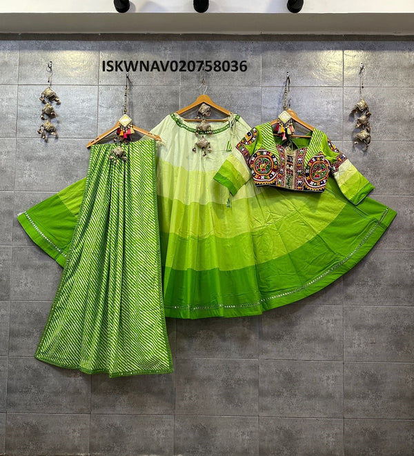 Ombre Cotton Lehenga With Padded Blouse And Lehariya Printed Cotton Dupatta-ISKWNAV020758036