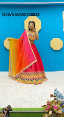 Sequined Cotton Lehenga With Blouse And Printed Georgette Dupatta-ISKWNAV030700022