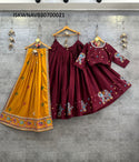 Embroidered Cotton Lehenga With Blouse And Rayon Cotton Dupatta-ISKWNAV030700021