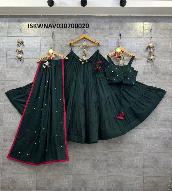 Rayon Cotton Lehenga With Shoulder Strap Blouse And Cotton Dupatta -ISKWNAV030700020