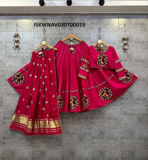 Sequined Cotton Lehenga With Blouse And Gaji Silk Dupatta-ISKWNAV030700019