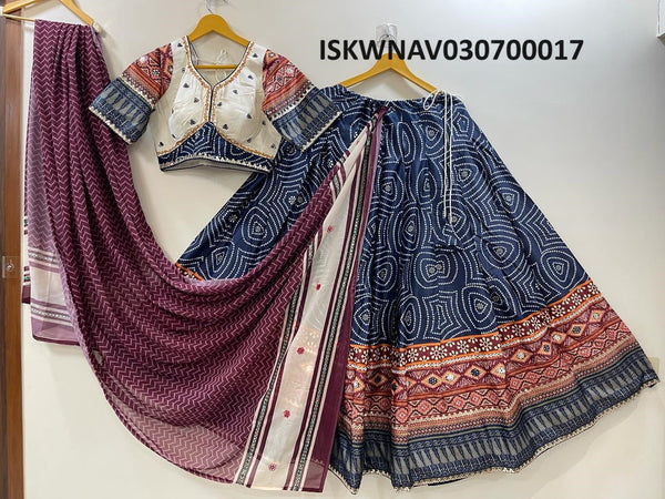 Patola Printed Gaji Poly Modal Silk Lehenga With Gaji Poly Crepe Modal Blouse And Bandhej Printed Georgette Dupatta -ISKWNAV030700017