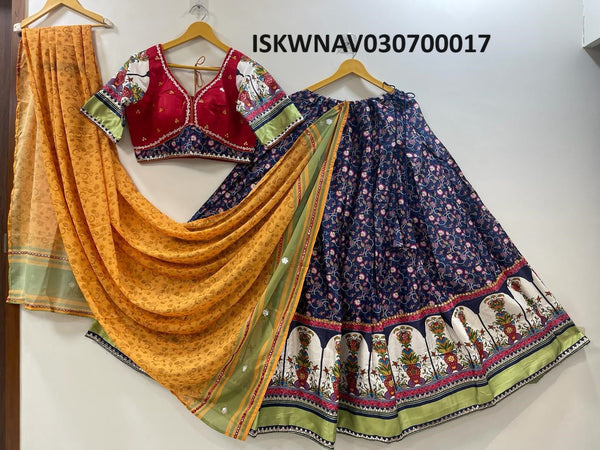 Patola Printed Gaji Poly Modal Silk Lehenga With Gaji Poly Crepe Modal Blouse And Bandhej Printed Georgette Dupatta -ISKWNAV030700017