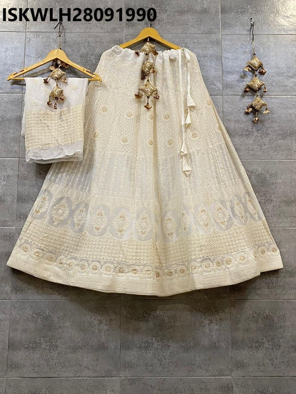 Embroidered Dyable Chiffon Georgette Lehenga With Blouse-ISKWLH28091990