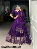 Embroidered Chanderi Lehenga With Blouse And Dupatta-ISKWNAV051000698