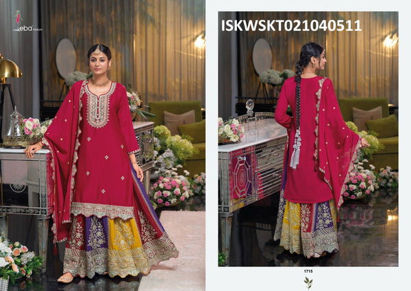 Embroidered Chinon Kurti With Skirt With Dupatta-ISKWSKT021040511