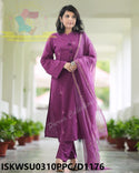 Embroidered Khadi Kurti With Pant And Kota Doriya Dupatta-ISKWSU0310PPC/D1176