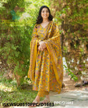 Kalamkari Printed Cotton Anarkali Kurti With Pant And Malmal Cotton Dupatta-ISKWSU0510PPC/D1683