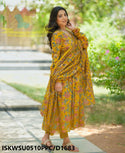 Kalamkari Printed Cotton Anarkali Kurti With Pant And Malmal Cotton Dupatta-ISKWSU0510PPC/D1683