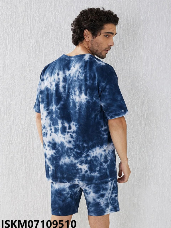 Tie And Dye Digital Printed Men's T-Shirt With Shorts-ISKM07109510