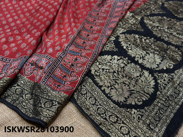 Ajrakh Printed Dola Silk Saree-ISKWSR28103900