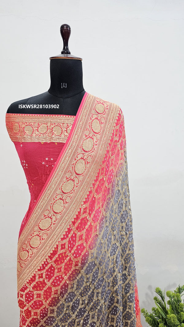 Bandhani Khadi Georgette Saree With Blouse-ISKWSR28103902