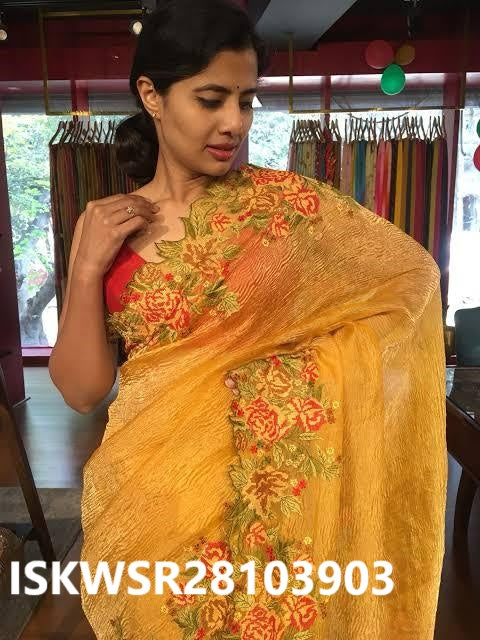 Embroidered Banarasi Tissue Saree With Blouse-ISKWSR28103903