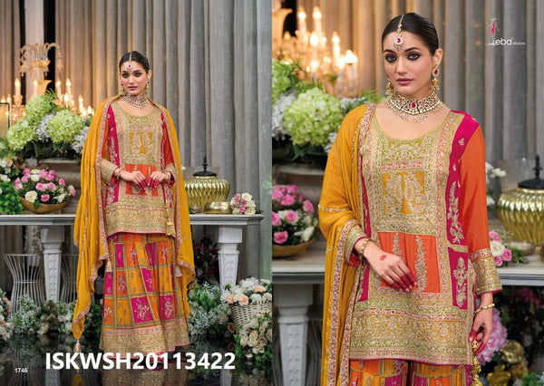 Embroidered Chinon Kurti With Palazzo And Digital Printed Dupatta-ISKWSH20113422