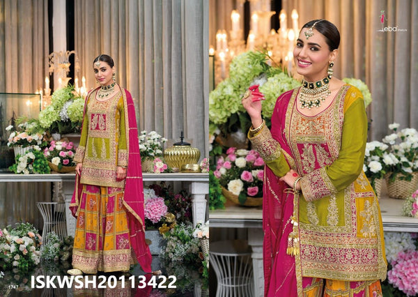 Embroidered Chinon Kurti With Palazzo And Digital Printed Dupatta-ISKWSH20113422