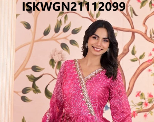 Printed Silk Gown With Dupatta-ISKWGN21112099