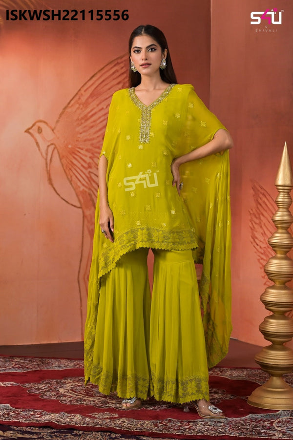 Embroidered Georgette Kurti With Sharara-ISKWSH22115556