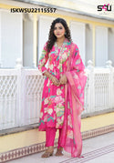 Printed Silk Flared Kurti With Pant And Dupatta-ISKWSU22115557