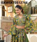 Printed Silk Crop Top With Skirt And Dupatta-ISKWSKT0512766