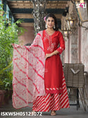 Embroidered Silk Kurti With Lehariya Printed Sharara And Dupatta-ISKWSH05123071