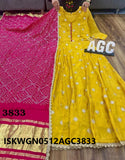 Embroidered Jacquard Gown With Bandhani Printed Dupatta-ISKWGN0512AGC3833