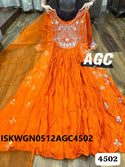 Embroidered Maslin Silk Gown With Organza Dupatta-ISKWGN0512AGC4502