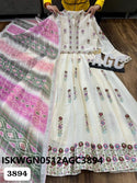 Embroidered Malmal Cotton Gown With Bandhani Printed Dupatta-ISKWGN0512AGC3894