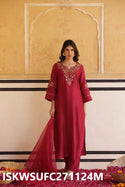 Embroidered Silk Kurti With Pant And Organza Dupatta-ISKWSUFC271124G/FC271124M