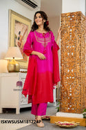 Embroidered Dola Silk Kurti With Silk Pant And Organza Dupatta-ISKWSUSM181224P