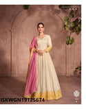 Embroidered Simmer Viscose Jacquard Gown With Bandhani Printed Dupatta-ISKWGN19125674/25675