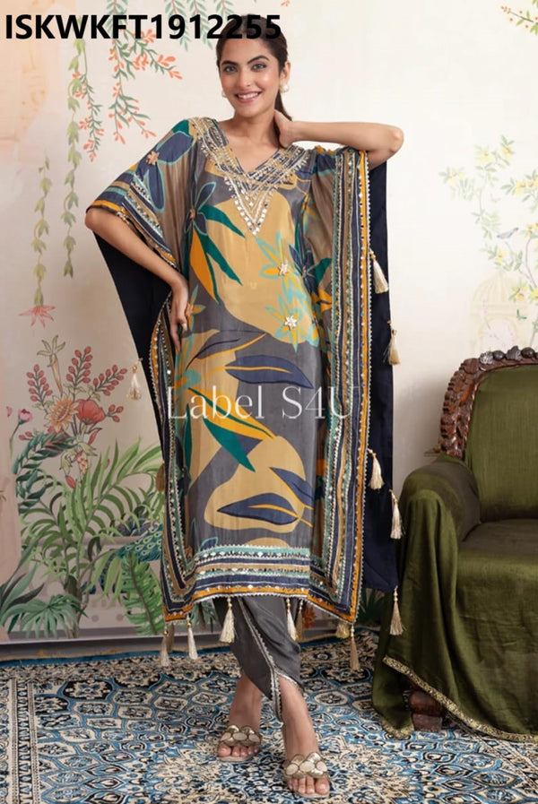 Printed Silk Kaftan With Pant-ISKWKFT1912255