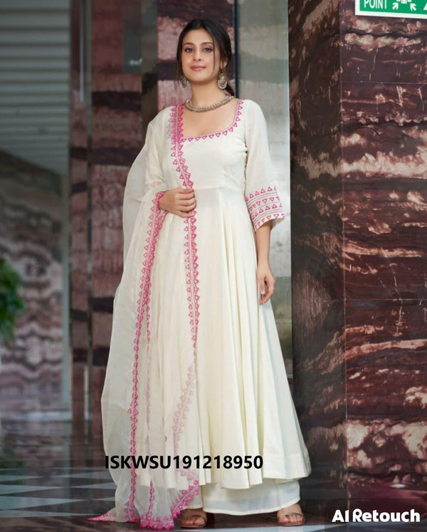 Embroidered Georgette Anarkali Kurti With Palazzo And Dupatta-ISKWSU191218950