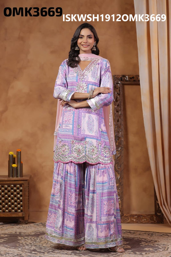 Digital Printed Maslin Kurti With Sharara And Chiffon Dupatta-ISKWSH1912OMK3669