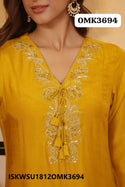 Embroidered Silk Kurti With Pant And Banarasi Silk Dupatta-ISKWSU1812OMK3694