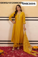 Embroidered Silk Kurti With Pant And Banarasi Silk Dupatta-ISKWSU1812OMK3694