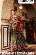 Printed Chinon Gown With Organza Dupatta-ISKWGN1812OMK3692