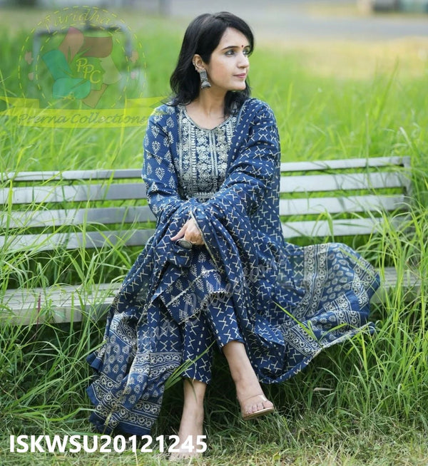 Bagru Printed Cotton Kurti With Pant And Dupatta-ISKWSU20121245