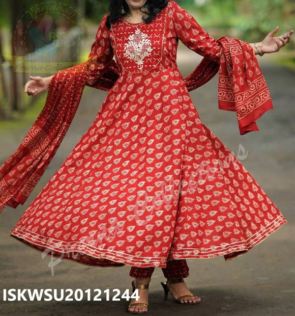 Bagru Printed Cotton Anarkali Kurti With Pant And Dupatta-ISKWSU20121244