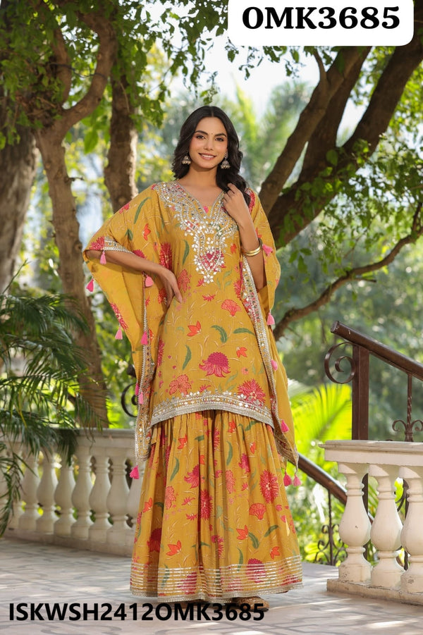 Printed Maslin Kaftan Kurti With Sharara-ISKWSH2412OMK3685