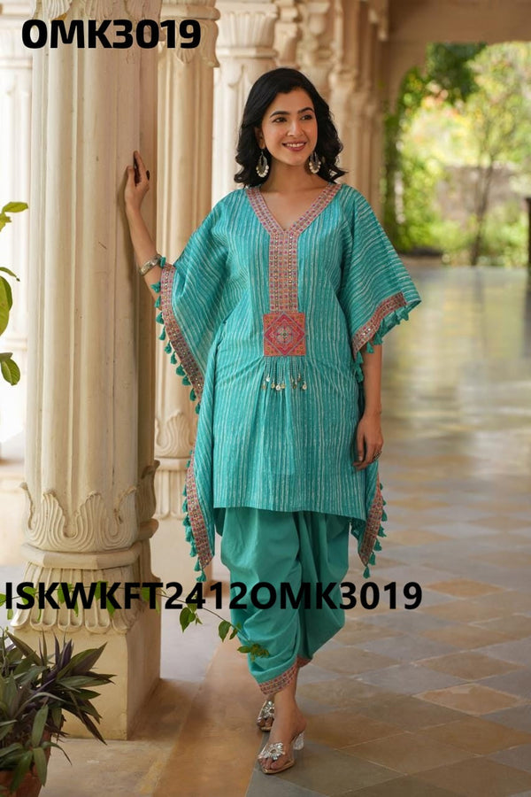 Embroidered Cotton Kaftan With Dhoti Pant-ISKWKFT2412OMK3019