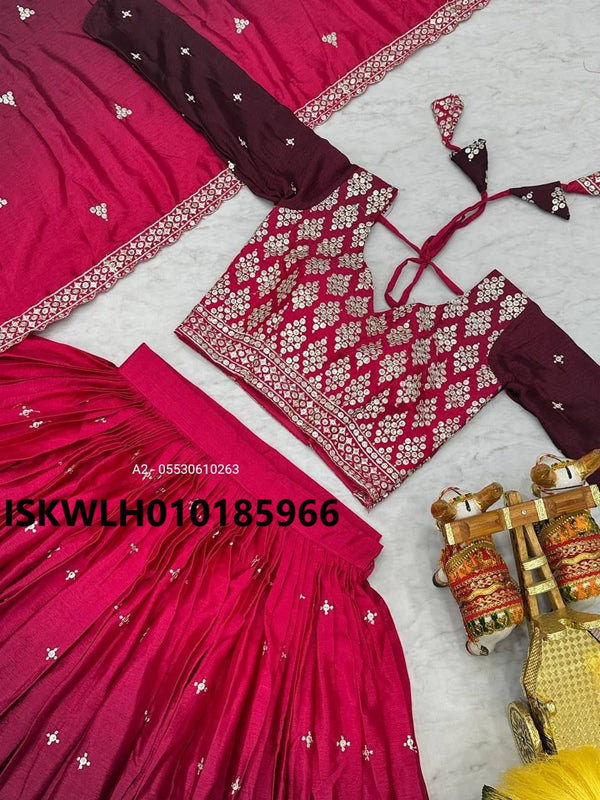 Embroidered Ombre Chinon Lehenga With Blouse And Dupatta-ISKWLH010185966